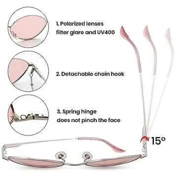 Veda Tinda Vision Light Pink Sunglasses For Women Oval Trendy Retro 70s 90s Rave Festival Tinted Vintage Polarized Metal Frame Gold Shades Womens Accessories UV400 Protection with Glasses Chain C15S06