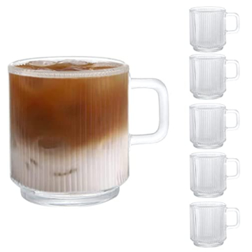 Premium Glass Coffee Mugs - Elegant 12oz Handle Mugs for Hot/Cold Drinks