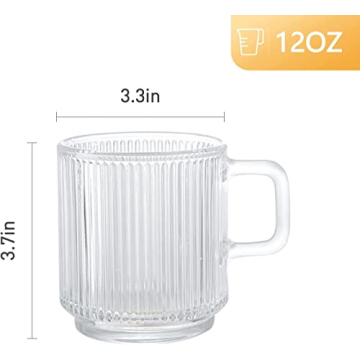 Premium 12oz Glass Coffee Mugs with Handle for Hot/Cold Beverages