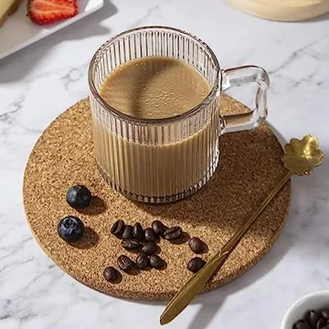 Premium 12oz Glass Coffee Mugs with Handle for Hot/Cold Beverages