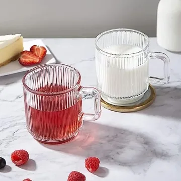 Premium 12oz Glass Coffee Mugs with Handle for Hot/Cold Beverages