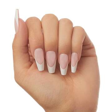 Glamnetic Press On Nails - So Classy | Glossy UV Finish French Tip Nails Long Coffin Shape, Reusable Semi-Transparent in 12 Sizes - 30 Nail Kit with Glue