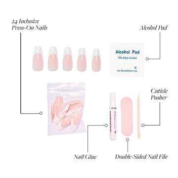 Glamnetic Press On Nails - So Classy | Glossy UV Finish French Tip Nails Long Coffin Shape, Reusable Semi-Transparent in 12 Sizes - 30 Nail Kit with Glue