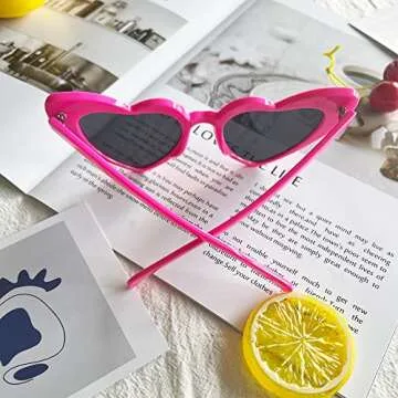Women Fashion Goggle Heart Sunglasses Vintage Love Heart Shaped Sunglasses Cat Eye Mod Style Style Retro Glasses (Rose Red, Grey)