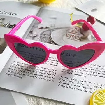 Women Fashion Goggle Heart Sunglasses Vintage Love Heart Shaped Sunglasses Cat Eye Mod Style Style Retro Glasses (Rose Red, Grey)