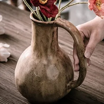 Mowtanco Rustic Ceramic Flower Vase for Home Decor