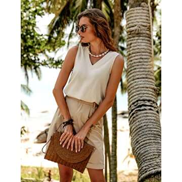 Chigant Womens Shirts Cotton Summer Casual V Neck Sleeveless Linen Top Basic Camisole Tank Blouses Shirt Apricot Large