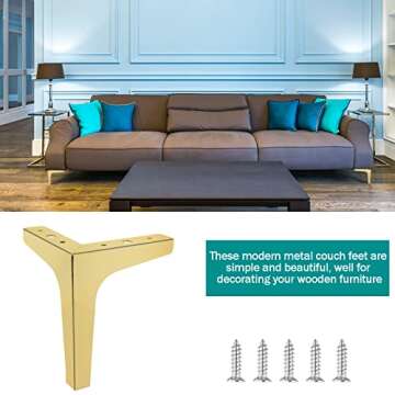 Bivethoi 7 Inch Furniture Legs, Gold Sofa Legs Set of 4, Metal Triangle Furniture Legs Sofa Feet DIY...