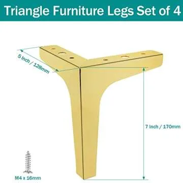 Bivethoi 7 Inch Furniture Legs, Gold Sofa Legs Set of 4, Metal Triangle Furniture Legs Sofa Feet DIY Replacement Legs for Chair Table Cabinet Cupboard Ottoman Couch