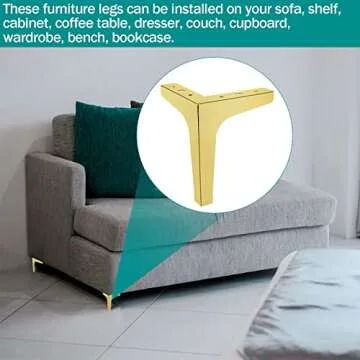 Bivethoi 7 Inch Furniture Legs, Gold Sofa Legs Set of 4, Metal Triangle Furniture Legs Sofa Feet DIY Replacement Legs for Chair Table Cabinet Cupboard Ottoman Couch