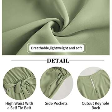 Women's Casual V Neck Rompers Short Sleeve Jumpsuit High Waist Belted One Piece Playsuit with Pockets