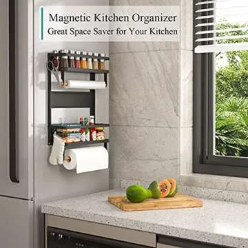 Magnetic Spice Rack Organizer & Paper Towel Holder Shelf