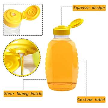 Qinsihwn 8 Pack 16oz Clear Plastic Honey Bottles,Refillable Food Grade Honey Container,Squeeze Honey Bottle With Leak Proof Flip-Top Caps for Storing and Dispensing