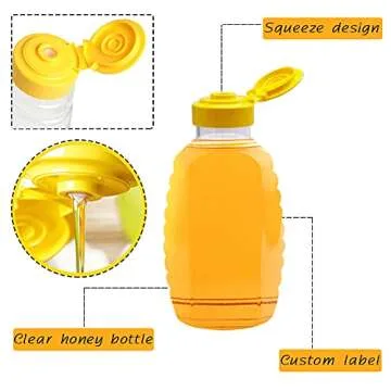Qinsihwn 8 Pack 16oz Clear Plastic Honey Bottles,Refillable Food Grade Honey Container,Squeeze Honey Bottle With Leak Proof Flip-Top Caps for Storing and Dispensing