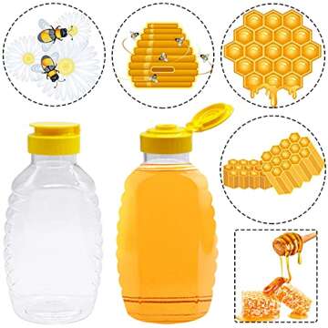 Qinsihwn 8 Pack 16oz Clear Plastic Honey Bottles,Refillable Food Grade Honey Container,Squeeze Honey Bottle With Leak Proof Flip-Top Caps for Storing and Dispensing