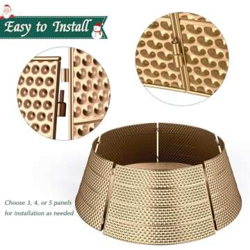 Metal Christmas Tree Collar,28" Christmas Tree Skirt Base Cover for Most Real or Artificial Trees Christmas Decorations(Gold)