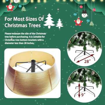 Metal Christmas Tree Collar,28" Christmas Tree Skirt Base Cover for Most Real or Artificial Trees Christmas Decorations(Gold)
