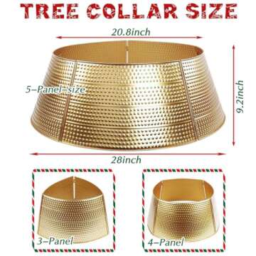 Metal Christmas Tree Collar,28" Christmas Tree Skirt Base Cover for Most Real or Artificial Trees Christmas Decorations(Gold)