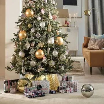 Metal Christmas Tree Collar,28" Christmas Tree Skirt Base Cover for Most Real or Artificial Trees Christmas Decorations(Gold)