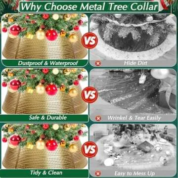 Metal Christmas Tree Collar,28" Christmas Tree Skirt Base Cover for Most Real or Artificial Trees Christmas Decorations(Gold)