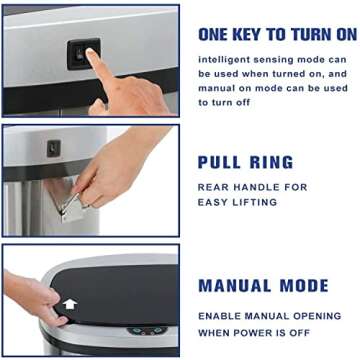 BSTOPHKL Automatic Touchless Kitchen Trash Can - 13 Gallon