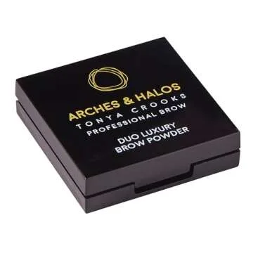 Arches & Halos - Duo Luxury Brow Powder - Dark Brown - Eyebrow Styling Cosmetics Palette, Powder, Tinting, Contouring, Precise Brow Definer - Hypoallergenic, Vegan - 2.5 g, Dark Brown