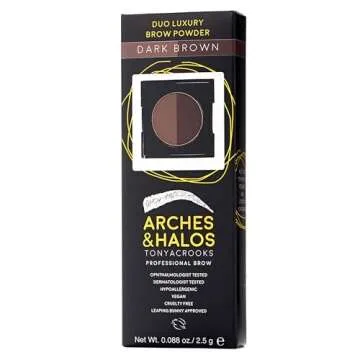Arches & Halos - Duo Luxury Brow Powder - Dark Brown - Eyebrow Styling Cosmetics Palette, Powder, Tinting, Contouring, Precise Brow Definer - Hypoallergenic, Vegan - 2.5 g, Dark Brown