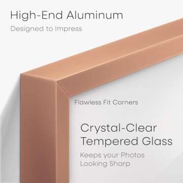 Homeforia - 12x18 inch Metal Picture Frame - 12 x 18 Aluminum Photo Frames - 8.5x11 Mat - Tempered Glass - Wall Hook Included - Set of 1 - Rose Gold