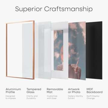 Homeforia - 12x18 inch Metal Picture Frame - 12 x 18 Aluminum Photo Frames - 8.5x11 Mat - Tempered Glass - Wall Hook Included - Set of 1 - Rose Gold