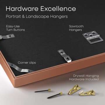 Homeforia - 12x18 inch Metal Picture Frame - 12 x 18 Aluminum Photo Frames - 8.5x11 Mat - Tempered Glass - Wall Hook Included - Set of 1 - Rose Gold