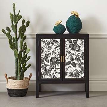 Akywall Black Floral Wallpaper Peel and Stick Removable Sketch Rose Butterfly Garden Contact Paper Self Adhesive Waterproof Durable Wallcovering for Cabinets Wall Decor Black/White 15.75inx 9.85ft