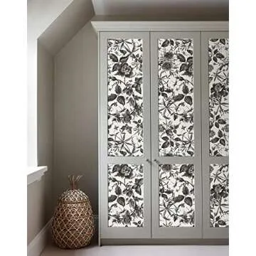Akywall Black Floral Wallpaper Peel and Stick Removable Sketch Rose Butterfly Garden Contact Paper Self Adhesive Waterproof Durable Wallcovering for Cabinets Wall Decor Black/White 15.75inx 9.85ft