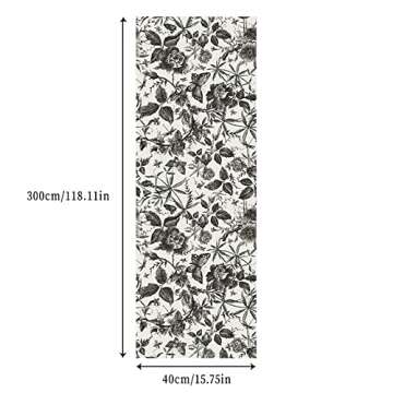 Akywall Black Floral Wallpaper Peel and Stick Removable Sketch Rose Butterfly Garden Contact Paper Self Adhesive Waterproof Durable Wallcovering for Cabinets Wall Decor Black/White 15.75inx 9.85ft