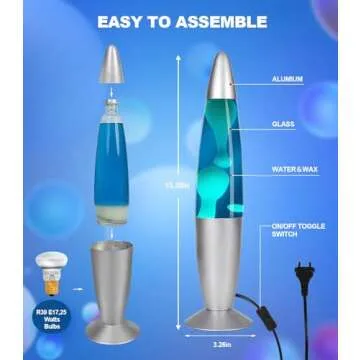 13.5-Inch Magma Lamp Blue with White Wax, Liquid Motion Lamp Blue Volcano Lamp Small Relaxing Table Lamp Night Light Nighlight Home Decor Living Room Office Bedroom Lamp for Adults, Kids