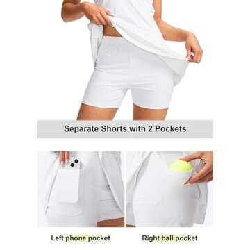 Viodia Women's Tennis Golf Dress with Shorts Underneath Active Exercise Workout Sports Athletic Dresses for Women with Zipper Pockets White