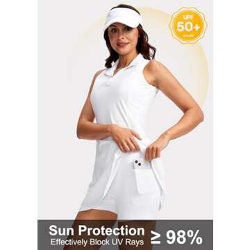 Viodia Women's Tennis Golf Dress with Shorts Underneath Active Exercise Workout Sports Athletic Dresses for Women with Zipper Pockets White