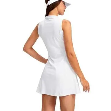 Viodia Women's Tennis Golf Dress with Shorts Underneath Active Exercise Workout Sports Athletic Dresses for Women with Zipper Pockets White