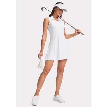 Viodia Women's Tennis Golf Dress with Shorts Underneath Active Exercise Workout Sports Athletic Dresses for Women with Zipper Pockets White