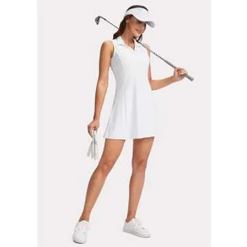 Viodia Women's Tennis Golf Dress with Shorts Underneath Active Exercise Workout Sports Athletic Dresses for Women with Zipper Pockets White