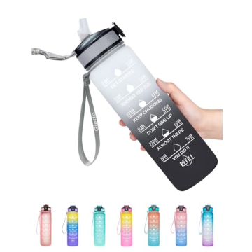 Giotto 32oz Large Leakproof BPA Free Drinking Water Bottle with Time Marker & Straw to Ensure You Dr...