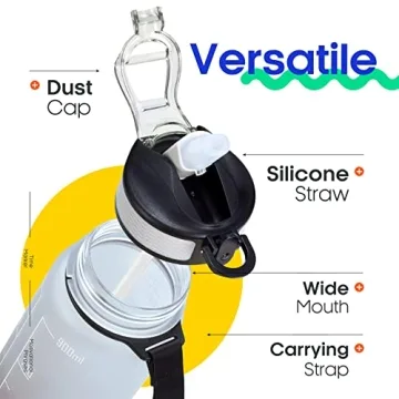 Giotto 32oz BPA Free Water Bottle with Time Marker & Straw