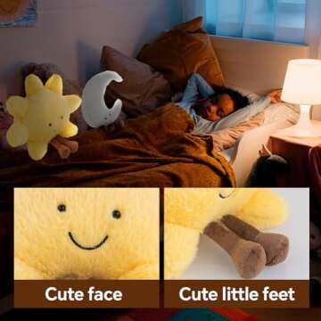 Sun and Moon Plush, Smiling Fun Filled Sun Pillow, 12" Moon and Sunshine Animal Pillow Soft Plush To...