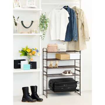 CAXXA Stackable and Expandable Shoe Rack, 3 Shelves Metal Wire Utility Rack, Bronze