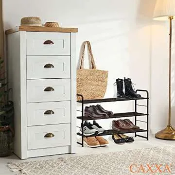 CAXXA Stackable and Expandable Shoe Rack, 3 Shelves Metal Wire Utility Rack, Bronze