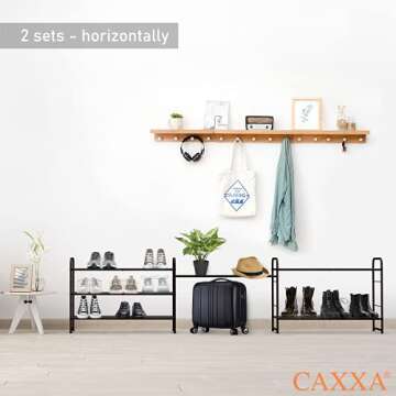 CAXXA Stackable and Expandable Shoe Rack, 3 Shelves Metal Wire Utility Rack, Bronze