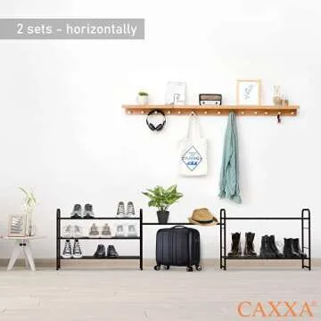 CAXXA Stackable and Expandable Shoe Rack, 3 Shelves Metal Wire Utility Rack, Bronze