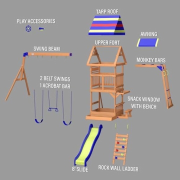 Quality Cedar Wooden Swing Set with Monkey Bars and More