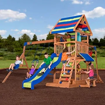 Quality Cedar Wooden Swing Set with Monkey Bars and More