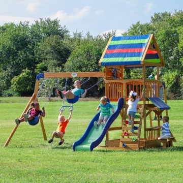 Quality Cedar Wooden Swing Set with Monkey Bars and More