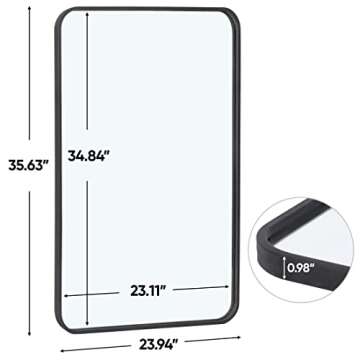 ZenStyle 2 Packs Wall Mount Mirror for Bathroom, 24 x 36 Inch Black Metal Framed Rounded Corner Rectangular Mirror with Peaked Trim for Entryways, Living Rooms, Bathrooms